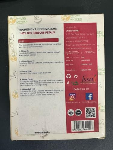 Herbs Botanica Hibiscus Flower Dried Organic For Tea, Hair Growth, Flor De Jamaica Organica Whole Full Flower Petals Cake Decora