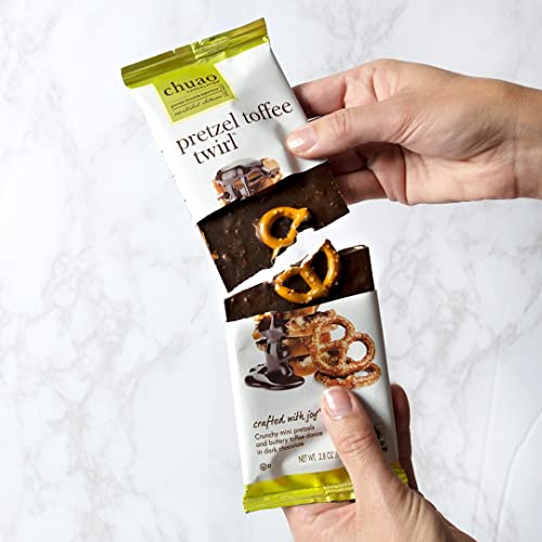 Chuao Chocolatier Pretzel Toffee Dark Chocolate Bars | Gourmet Caramel Chocolate Artisan European No Preservatives | For Gift Baskets, Christmas, Valentines Day, Gifts For Women, Men, Birthday, Thank You, Care Package | 10 Pack