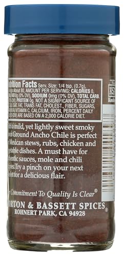 Morton & Bassett Ground Ancho Chile Powder - Smoky Seasoning, Salt-Free, Non-GMO, 2.3oz