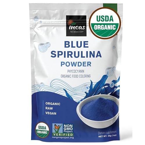 USDA Organic Blue Spirulina Powder (Phycocyanin Extract), No Fishy Smell, 100% Vegan Protein from Blue-Green Algae, 28 Servings,