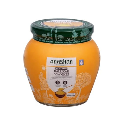 Anveshan A2 Cow Ghee 500Ml | Glass Jar | Bilona Method | Curd-Churned |Pure, Natural & Healthy | Lab Tested