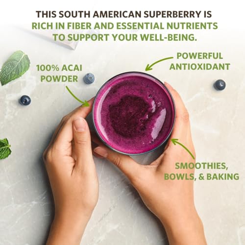 Sunfood Superfoods Organic Acai Powder - Acai Powder Organic, Acai Powder for Smoothie Bowles, Dried Acai Berry Mix with Antioxi