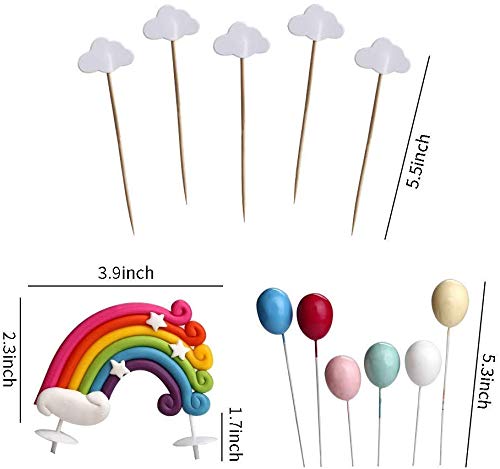 Diyasy Rainbow Cake Topper Kit Cloud Balloon Birthday Wedding Cake Flags For Birthday Wedding & Baby Shower Party Baking Decorat