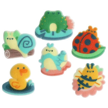 Spring Critters - Duck, Snail, Caterpillar, Ladybug, Bee Edible Sugar Cake Toppers, 12 Count