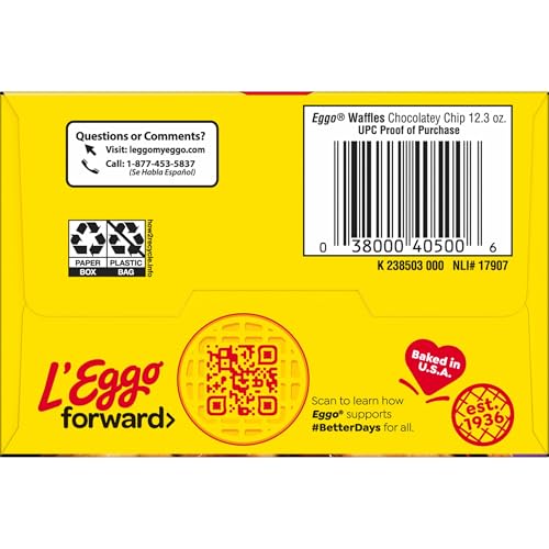 Eggo Frozen Waffles, Frozen Breakfast, Breakfast Food, Chocolatey Chip, 12.3oz Box (10 Waffles)
