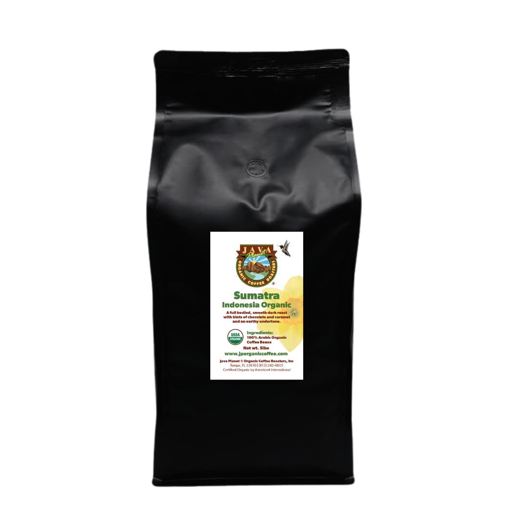 Java Planet Organic, Sumatra Single Origin Dark Roast, Smooth Full Flavored Organic Coffee Beans, Low Acid, Whole Bean Coffee 5L