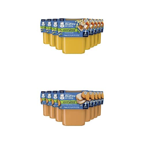 Gerber Baby Food 2Nd Foods, Dinner, Chicken Noodle Puree And Sweet Potato & Turkey Puree, 4 Ounce Tubs, 2-Pack (Pack Of 16)