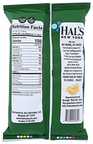 Hal'S New York Kettle Chips, Jalapeo Kettle Cooked Potato Chips, No Artificial Colors Or Flavors, Kosher, Gluten Free, 5 Ounce (