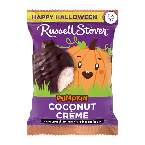 RUSSELL STOVER Halloween Dark Chocolate Coconut Crme Candy Pumpkin, 1.3 oz. (Pack of 18)