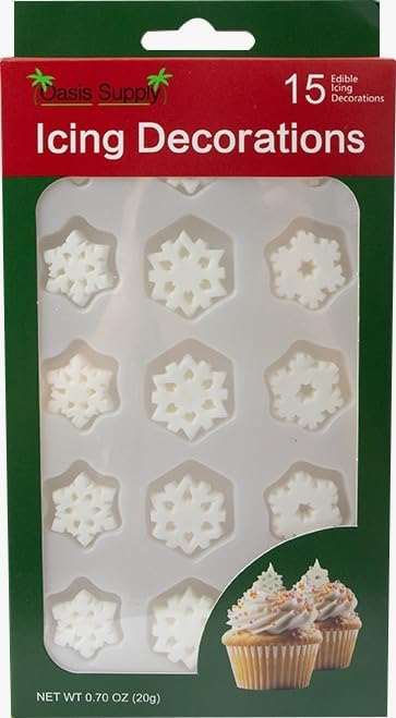 Oasis Supply Christmas Edible Cake Decorations - Royal Icing Toppers - 45 Pieces - Gingerbread Man, Reindeer, Trees, Wreaths, Snowflakes