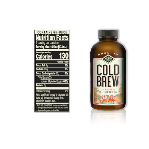 Arizona Cold Brew Peach Tea - Premium Cold Brew Iced Tea With Cane Sugar (Pack Of 12)