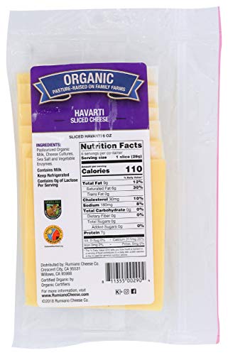 Rumiano Organic Havarti Cheese, Sliced, 6 oz