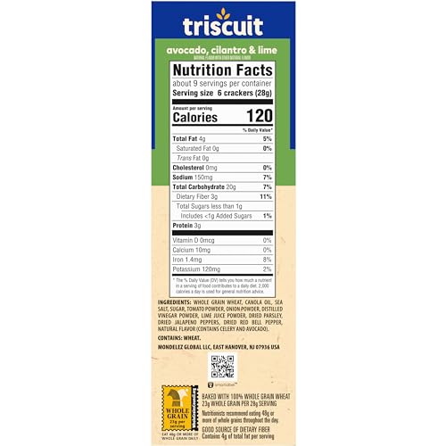 Triscuit Avocado, Cilantro & Lime Whole Grain Wheat Crackers, Lunch Snacks, Bulk Snack Crackers, 6 - 8.5 oz Boxes