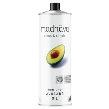 Madhava Avocado Oil (33.8 Oz, 1L Tin), Single Source, 100% Pure, Neutral Flavor, High Heat Cooking Oil, 520-Degree Smoke Point, Non-Gmo