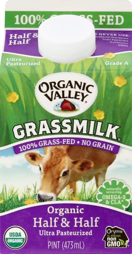Organic Valley Grassmilk Half and Half - Organic, Grass Fed, Non GMO - 16 oz (Pint)