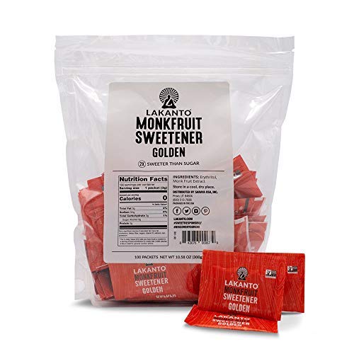 Lakanto Golden Monk Fruit Sweetener With Erythritol Packets - Raw Cane Sugar Replacement, Zero Net Carbs, Zero Calorie, Sweeten