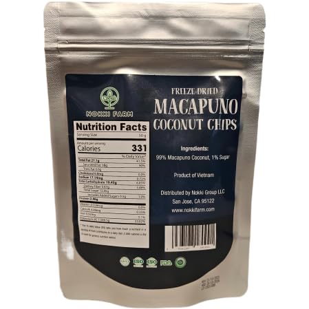 (Pack Of 1) Nokki Farm Freeze-Dried Macapuno Coconut Chips 50G | Vegan | Non Gmo | Fluffy Crispy Fruits 50G