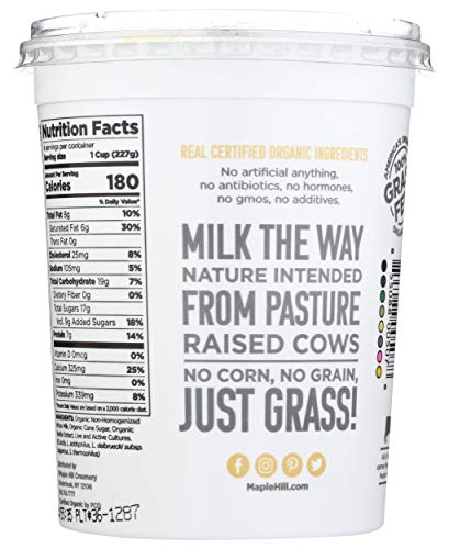 Maple Hill Creamery Yogurt Vanilla 100%Gr sugar freed  32 oz