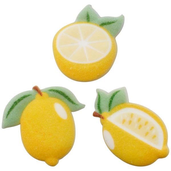 NCS Lemon Shape Edible Sugar Cake Toppers, 12 Count, 1.2x1.1, Yellow/White, Made of Sugar