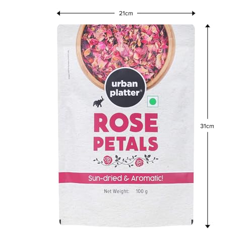 Urban Platter Sun Dried Rose Petals | 3.53 Oz/100G | Edible Gulab Patti | Natural & Pure Aromatic Flower Petals | Used In Herbal Tea, Baking, Desserts, Rose Water & Crafting