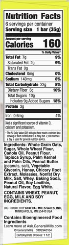 Nature Valley Soft-Baked Oatmeal Squares, Peanut Butter Breakfast Snacks, 6 ct, 7.44 OZ