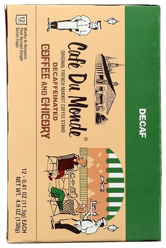 Cafe Du Monde Decaf Coffee and Chicory Single Serve Cups, Box of 12, 58.8 oz