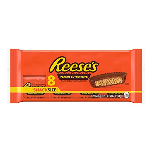 REESES Milk Chocolate Snack Size Peanut Butter Cups, Candy Packs, 0.55 oz (8 Count)