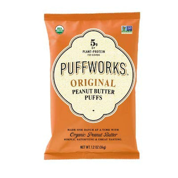 Puffworks Original Organic Peanut Butter Puffs, Plant-Based Protein Snack, Gluten- And Rice-Free, Vegan, Kosher, 1.2 Ounce (Pack