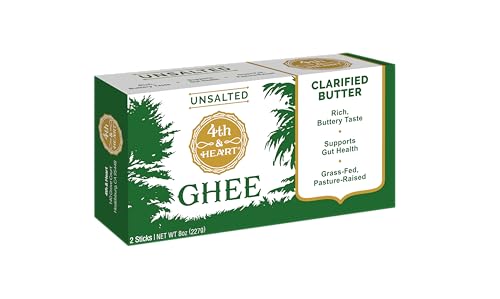 4th & Heart Grass-Fed Unsalted Ghee Sticks, Clarified Butter, Keto, Pasture Raised, Lactose and Casein Free, Certified Paleo and