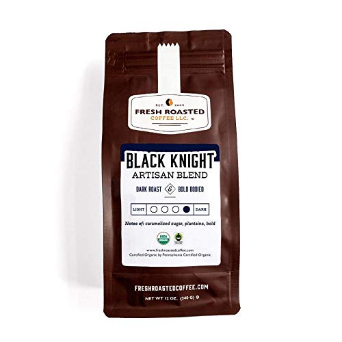 Fresh Roasted Coffee, Organic Black Knight, 12 Oz, Dark Roast, Fair Trade Kosher, Whole Bean