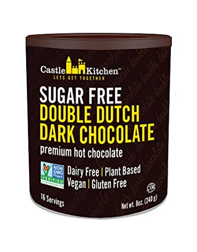Castle Kitchen Sugar Free Double Dutch Premium Dark Hot Chocolate Mix (2 Pack, 16Oz Total) - Vegan, Dairy Free, Plant Based - Ke