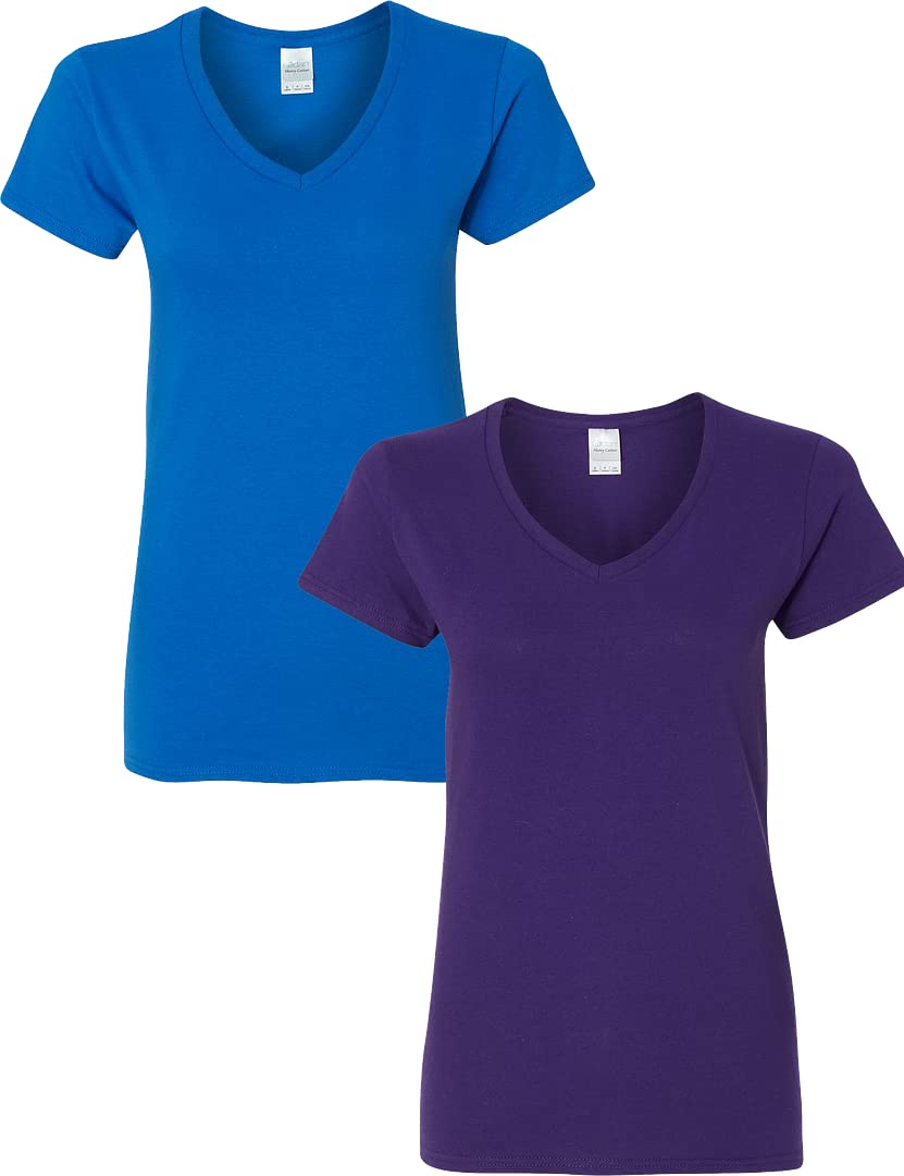Gildan Womens Heavy Cotton V-Neck T-Shirt 2-Pack 2Xl-Royal-Purple