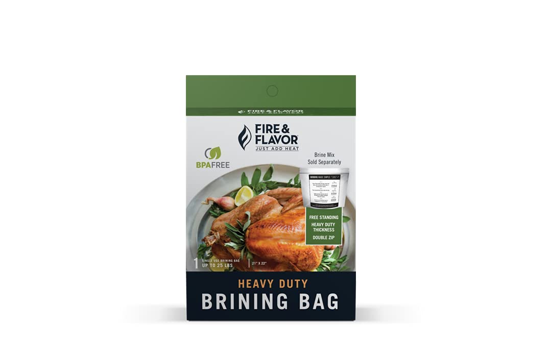 Fire & Flavor Turkey Perfect Brining Bag - Heavy Duty - Holds 25lb Turkey - 21 x 22 Zip Top Bag - 1 Pack  White