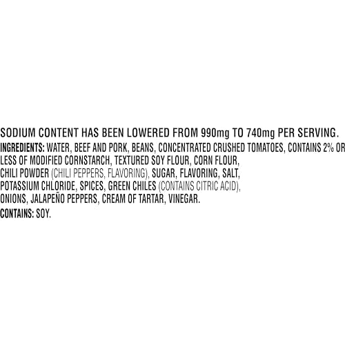 Hormel Chili With Beans, Less Sodium, 15 oz Canned Chili, Gluten-Free, Pack of 12, 16g Protein per Serving