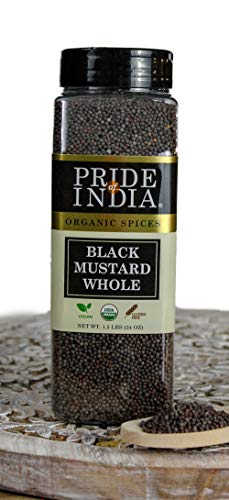Pride Of India- Organic Black Mustard Seed Whole - 24 Oz (680 Gm) Large Dual Sifter Jar - Certified Pure Indian Vegan Spice- Bes