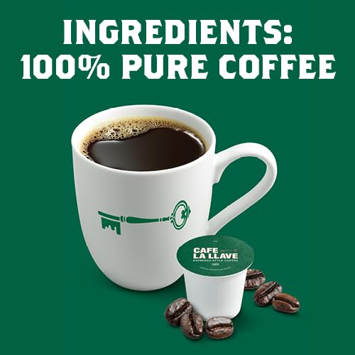 Cafe La Llave Espresso-Style Dark Roast Coffee Pods, 72 Count Single Serve Recyclable compact pieces for Keurig K-Cup malt-inspired