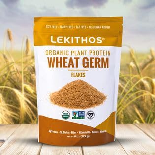 Lekithos Organic Wheat Germ Protein Flakes - 8 oz - 8g Protein - Certified USDA Organic, Non-GMO Project Verified, No Added Suga