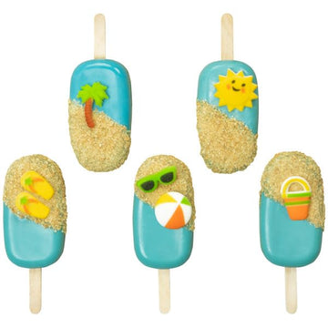 Summer Fun - Sunglasses, Bucket, Flip Flops, Beach Ball, And Sunedible Sugar Cake Toppers, 12 Count