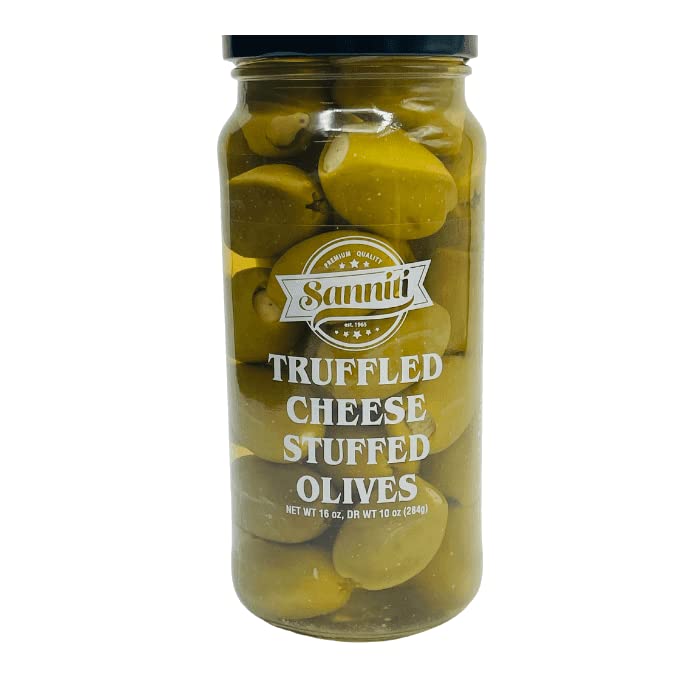 Sanniti Stuffed Greek Olives, Net Weight 16 Oz - Drained Weight 10 Oz (Truffle Cheese)