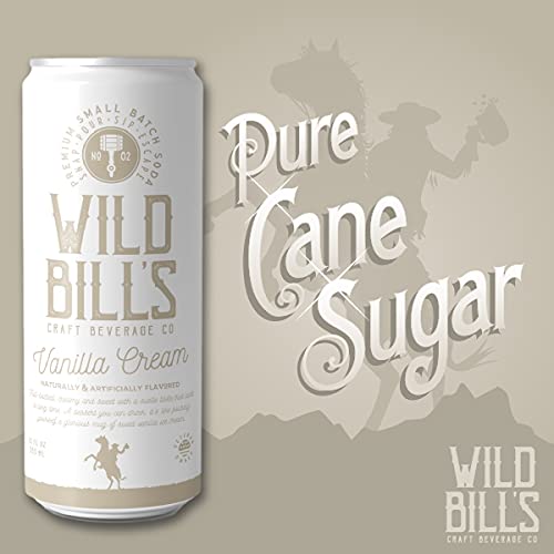 Wild Bills Vanilla Cream Soda - Classic Craft Soda, Caffeine Free, Gluten Free, Vegan, 12 Oz, 12 Pack, Cream