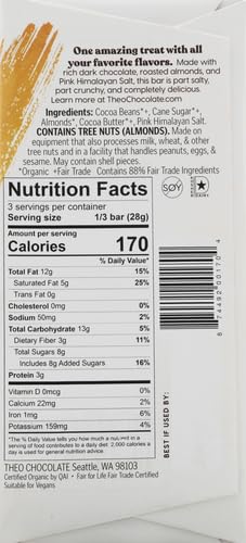 Theo Salted Almond Organic Dark Chocolate Bar, 70% Cacao, 1 Bar | Vegan, Fair Trade