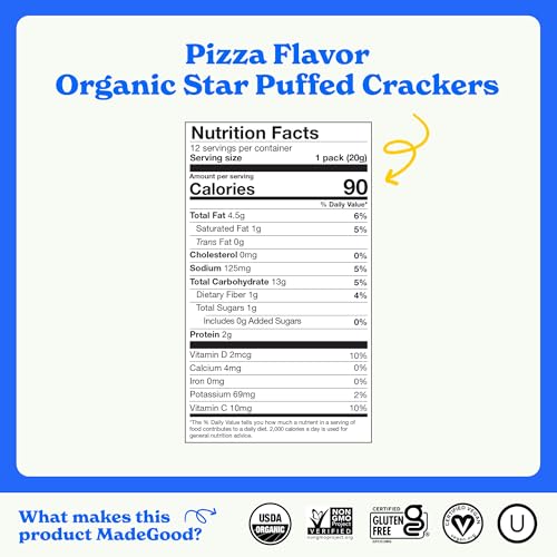 MadeGood Organic Pizza Star Puffed Crackers Multipack, 12ct x 0.7oz