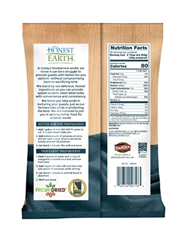 Honest Earth Creamy Mashed Potatoes with Butter and Sea Salt, 26 oz. Pouches (Pack of 8)