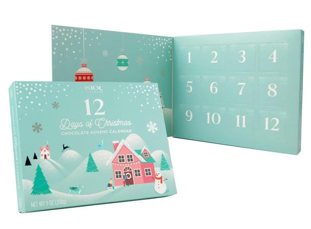 ASTOR Chocolate Advent Calendar 2023 | 12 Days of Assorted Belgian Dark, Milk & White Chocolates | Holiday Gift