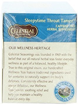Celestial Seasonings Wellness Tea, Sleepytime Throat Tamer, Caffeine Free, 20 Count (Pack of 6), Natural