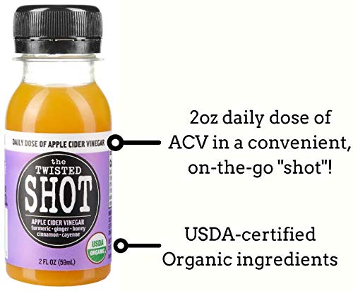 The Twisted Shot | Organic Apple Cider Vinegar Wellness Shots With Ginger, Turmeric, Honey, Cinnamon And Cayenne | Digestion, Immunity And Gut Health Support | Ready To Drink | 12, 2 Oz Mini Bottles