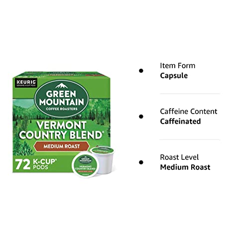 Green Mountain Coffee Roasters Vermont Country Blend Keurig Single-Serve K-Cup Pods, Medium Roast Coffee, 72 Count (6 Packs of 1