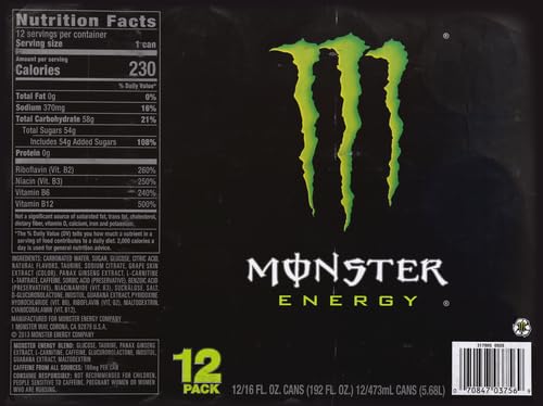 Monster Energy Drink, Green, Original, 16 Ounce (Pack Of 12)