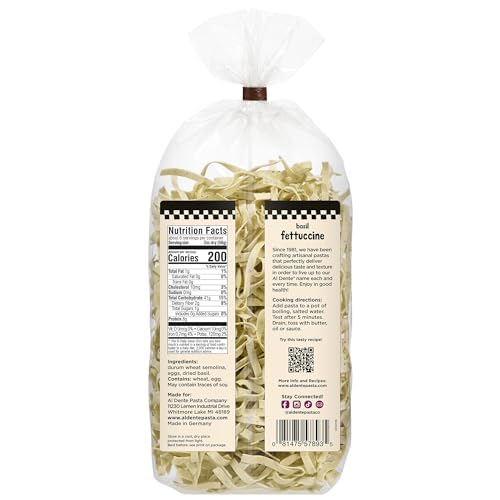 Al Dente Basil Fettuccine - All-Natural  Hand-Crafted Egg Pasta - Delicious And Versatile - Traditional Noodles Made With Cage-Free Eggs  Semolina  and Basil  12oz Bags (Pack of 6)