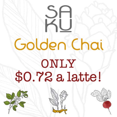 BE SAKU Golden Chai Turmeric Latte Blend, Super Food Latte, 3oz Bag